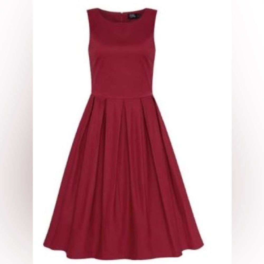 Style Retro Lindy Bop Red Burgundy Women Dress Size Uk 12 M Us
